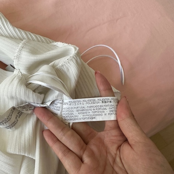 Zara Trafaluc Babydoll Shirt Spaghetti straps peplum cami ribbed white crop top - Picture 5 of 7